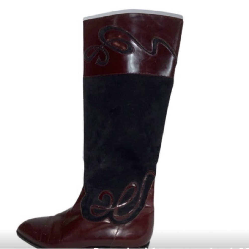 Bally Burgundy Red Leather and Black Suede Riding Cowboy Boots Size 7 1/2
